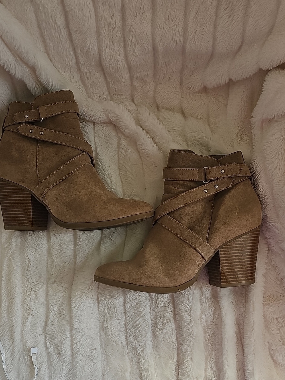 Women’s Tan Ankle Booties with Wrapped Strap Detail